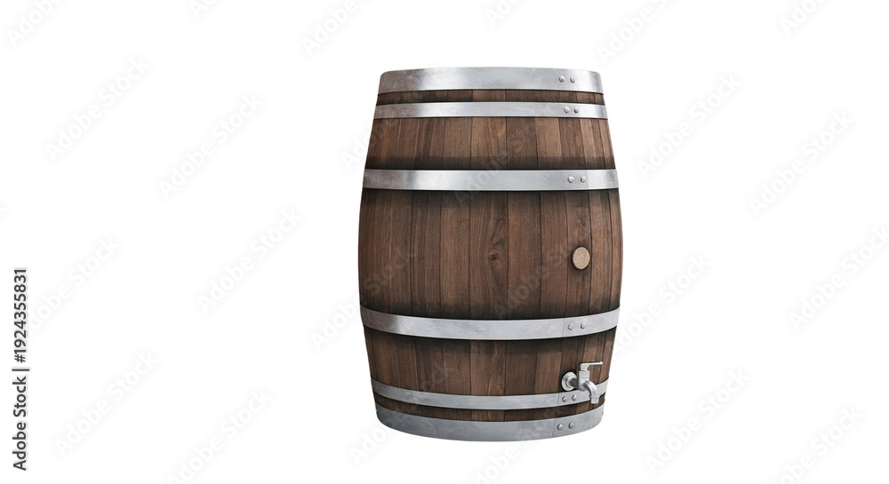 Obraz premium Wooden barrel with metallic bands in classic style for storage 
