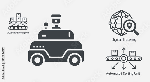 Automated vehicle navigating through logistics with digital tracking and sorting technology