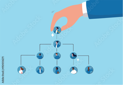  CEO, company leader or executive position, organization chart, hierarchy or team structure, role and responsibility, supervisor, department or division concept, businessman put CEO on org cha.