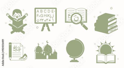 A collection of educational icons depicting learning and global awareness from a child's viewpoint