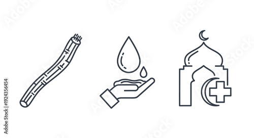 A collection of simple line icons representing medical and health symbols from various viewpoints