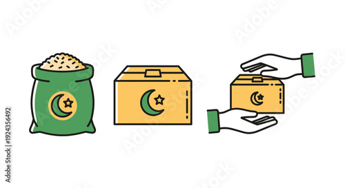 Donation of food and charity boxes being handed over in a humanitarian act