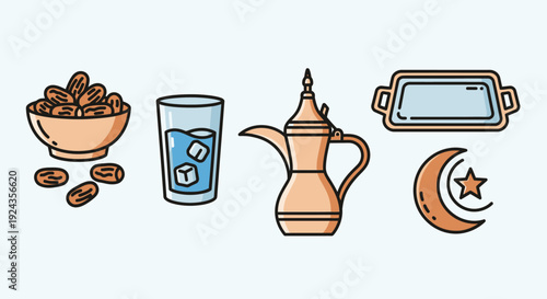 Celebrating Ramadan with Dates, Water, and Traditional Symbols in a Serene Setting