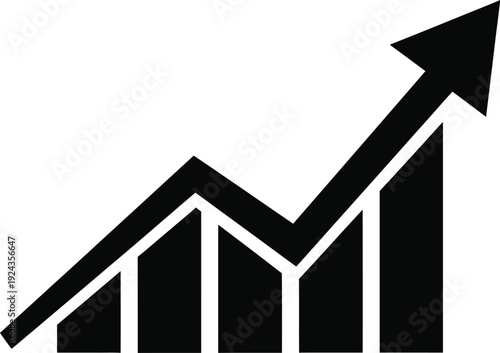 A black and white graph icon with an upward trend arrow