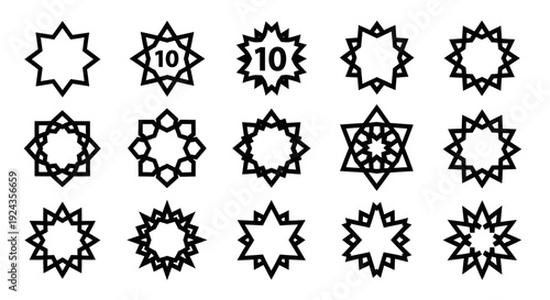 Collection of Various Star-Shaped Icons and Symbols on a Plain Background from a Direct Viewpoint