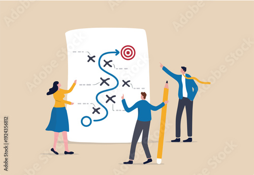 Strategic planning, plan to overcome difficulty or obstacle to reach goal or target, team brainstorm or competitor analysis, business success concept, business team planning for success tacti