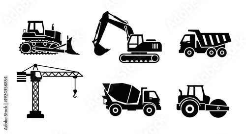 Construction Equipment Icons Set.