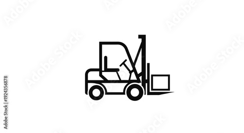 Simple black and white forklift truck graphic illustration.
