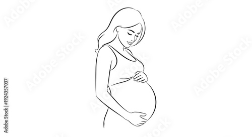 Simple line drawing of a pregnant woman touching her belly.