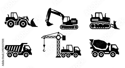 Collection of Heavy Construction Machinery Silhouettes.