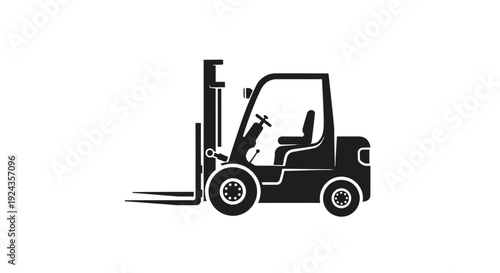 Black silhouette of a forklift on white background.