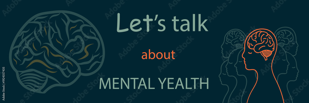 Fototapeta premium Mental wellness concept human head outline vector line art