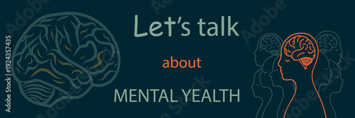 Mental wellness concept human head outline vector line art