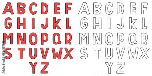 Hand-drawn cartoon and doodle set of english letters alphabet on white background.