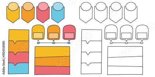 Hand-drawn cartoon and doodle set of infographic elements on a white background.