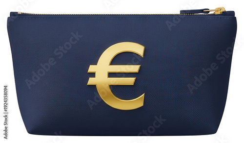 Navy blue makeup bag png gold euro sign png cosmetics accessory png travel png storage png isolated png transparent background image