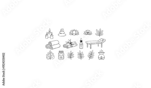 Spa and Wellness Line Art Set – Hand Drawn Beauty Elements Vector Collection
