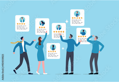  Choosing candidate alternative, recruitment human resources manager, finding employee for job vacancy, discover new talent or applicant concept, business people HR choosing prospect candidate.