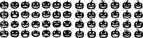 Collection of various carved jack o lanterns in black