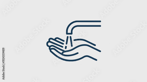 Minimalist hand under running water faucet icon for hygiene and cleanliness concepts