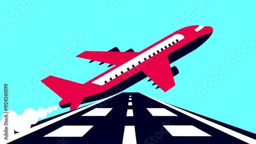Red Airplane Taking Off from Runway Illustration.