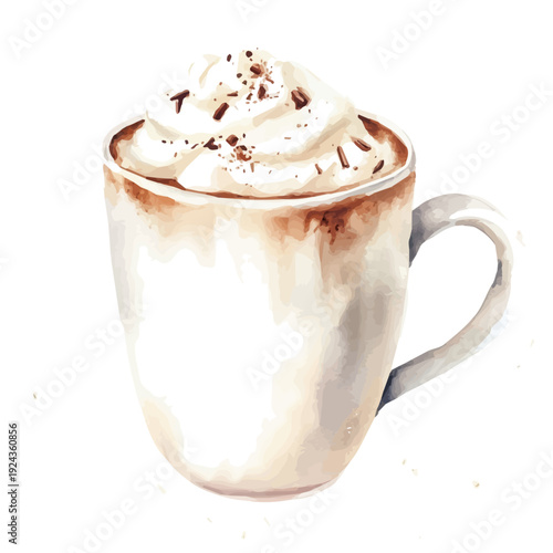 watercolor vector of White Hot Chocolate, isolated on a white background.
