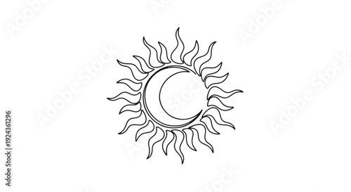 Celestial Sun and Moon Outline Art in a Minimalist Cosmic Design Spiritual Harmony Concept