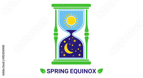 Hourglass Symbolizing Spring Equinox Balancing Daytime Sun and Nighttime Stars Nature Season Concept