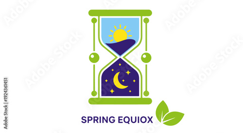 Hourglass with Balanced Day and Night Symbols Representing the Spring Equinox and Changing Seasons