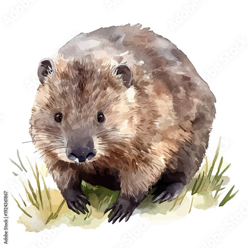 Wombat, watercolor vector, isolated on a white background.
