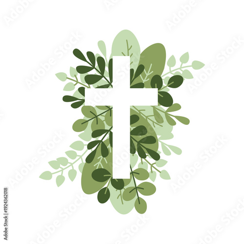 Cross and Green Leaves