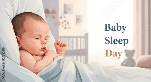 Cute Newborn Baby Sleeping Cozy in Bed – Baby Sleep Day Healthy Infant Rest Concept