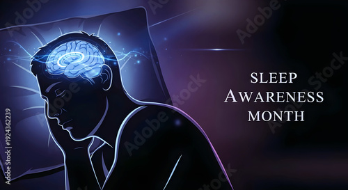 Silhouette of Man Sleeping with Calm Brain – Sleep Awareness Month Health and Wellness Concept