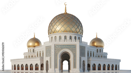 Majestic Mosque with Golden Domes and White Architecture