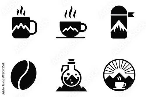 Hot Coffee Mug with Mountain Landscape and Steaming