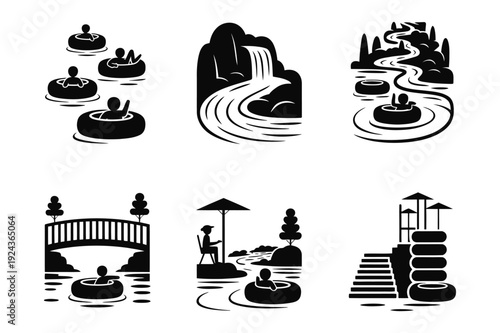 River Rafting and Water Park Icons - Summer Fun