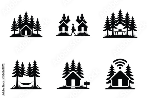 Cozy Cabin Icons: Forest Living and Connectivity