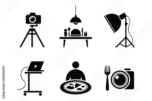 Food Photography Icons: Camera, Lighting, and Meal