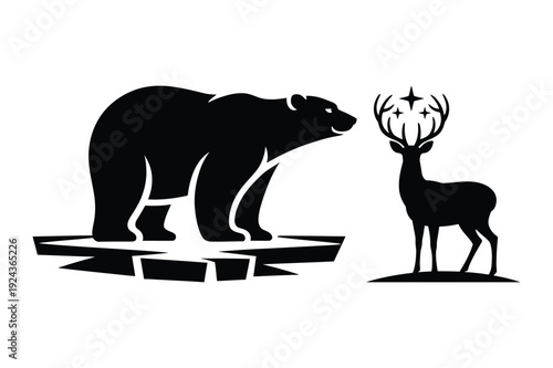 Bear and Deer with Antlers Forest Icons