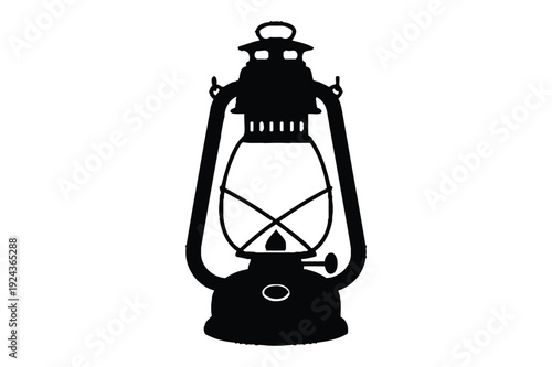 Vintage oil lantern silhouette, rustic illumination and history