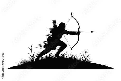 Archer silhouette aiming bow and arrow vector