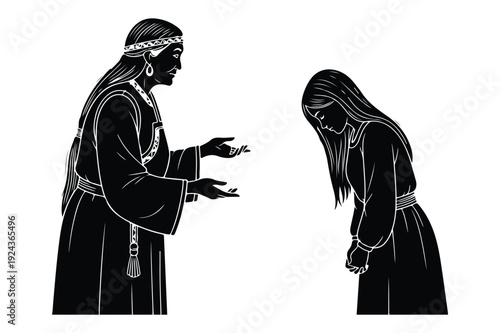 Elderly woman teaching younger woman with gestures