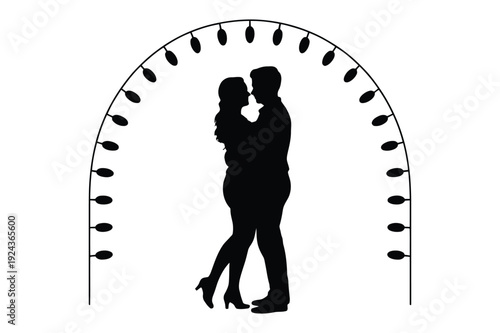 Couple Embracing Under String Lights Silhouette