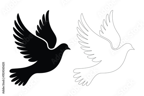 Dove Silhouette and Outline Icon