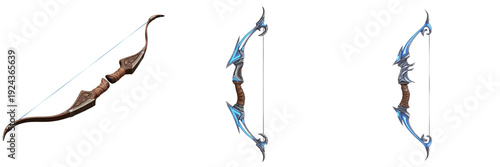 Photos Fantasy game bow weapon isolated on white background no shadow, RPG archer longb