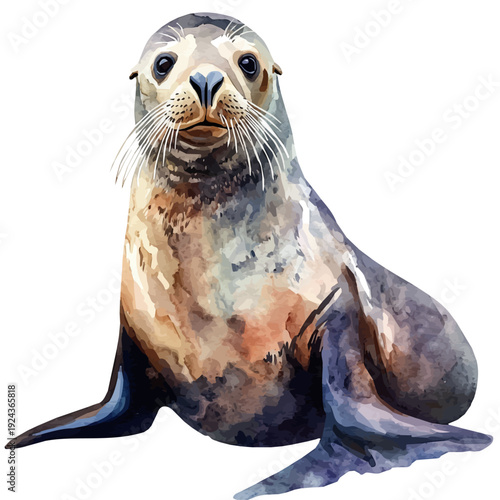 Sea Lion, watercolor illustration vector, isolated on a white background.