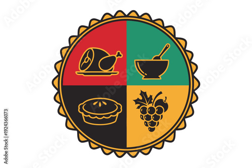 Thanksgiving dinner icons in a circular badge