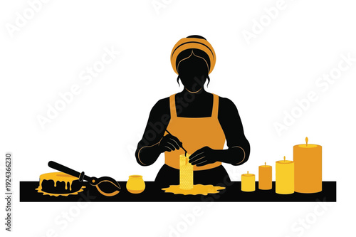Woman making candles, creating handcrafted artisanal wax products
