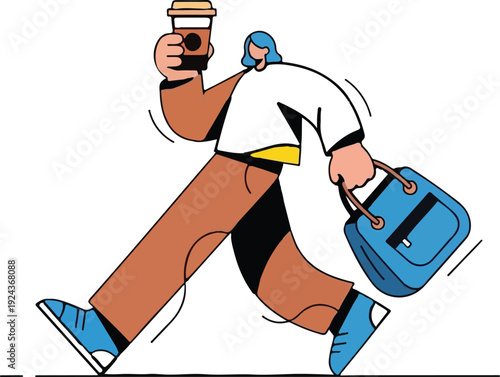 Running businessman with coffee and briefcase vector