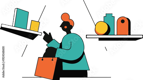 Shopping woman with bags and shelves vector